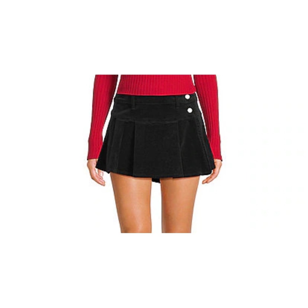 Copper Key Pleated Suede Feel Skort Mini Skirt Black Womens Large